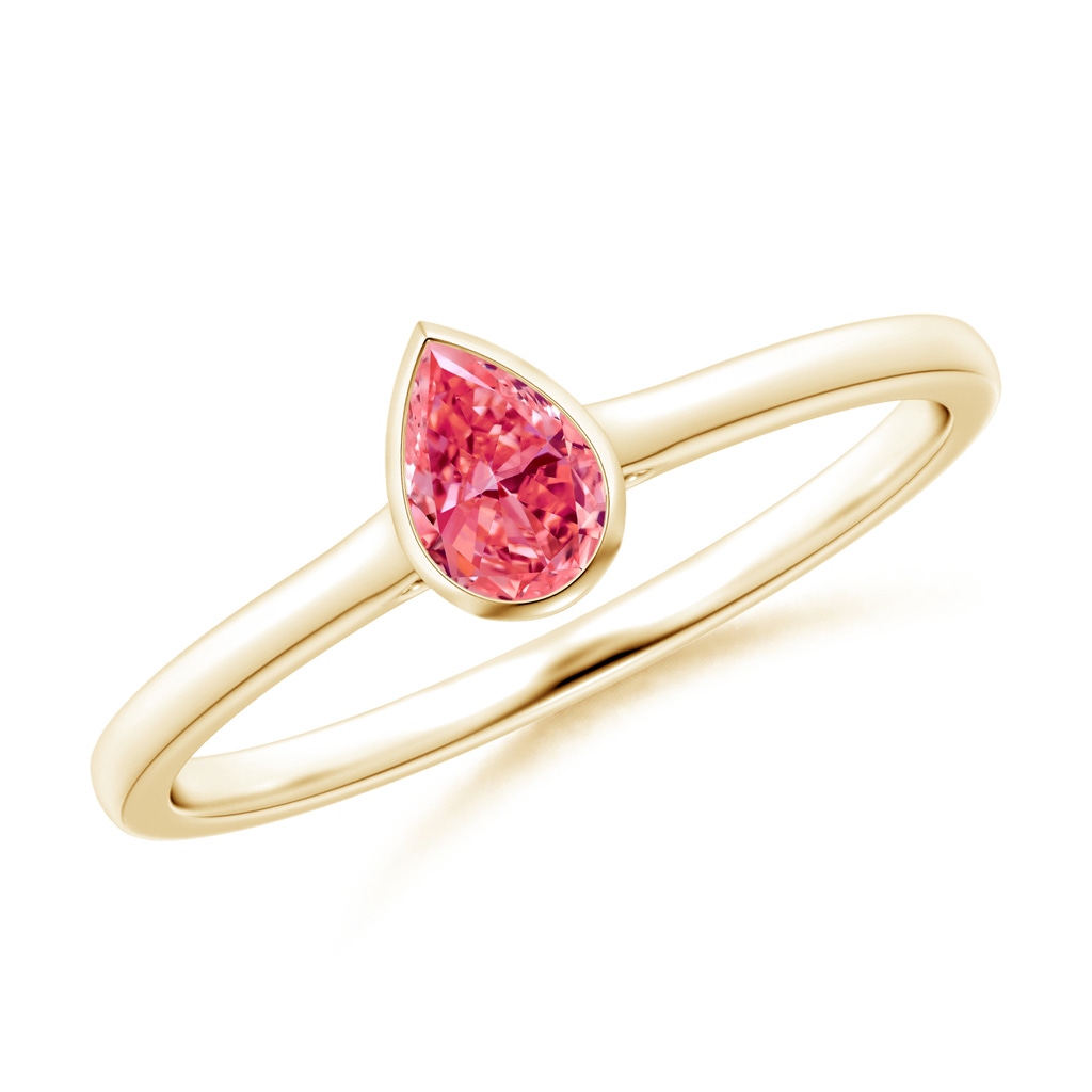 5x3mm AAAA Bezel-Set Solitaire Pear-Shaped Fancy Intense Pink Diamond Engagement Ring in Yellow Gold