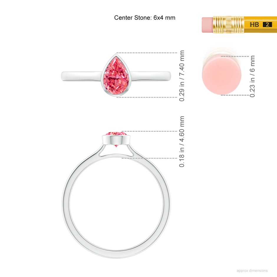 6x4mm AAAA Bezel-Set Solitaire Pear-Shaped Fancy Intense Pink Diamond Engagement Ring in White Gold ruler