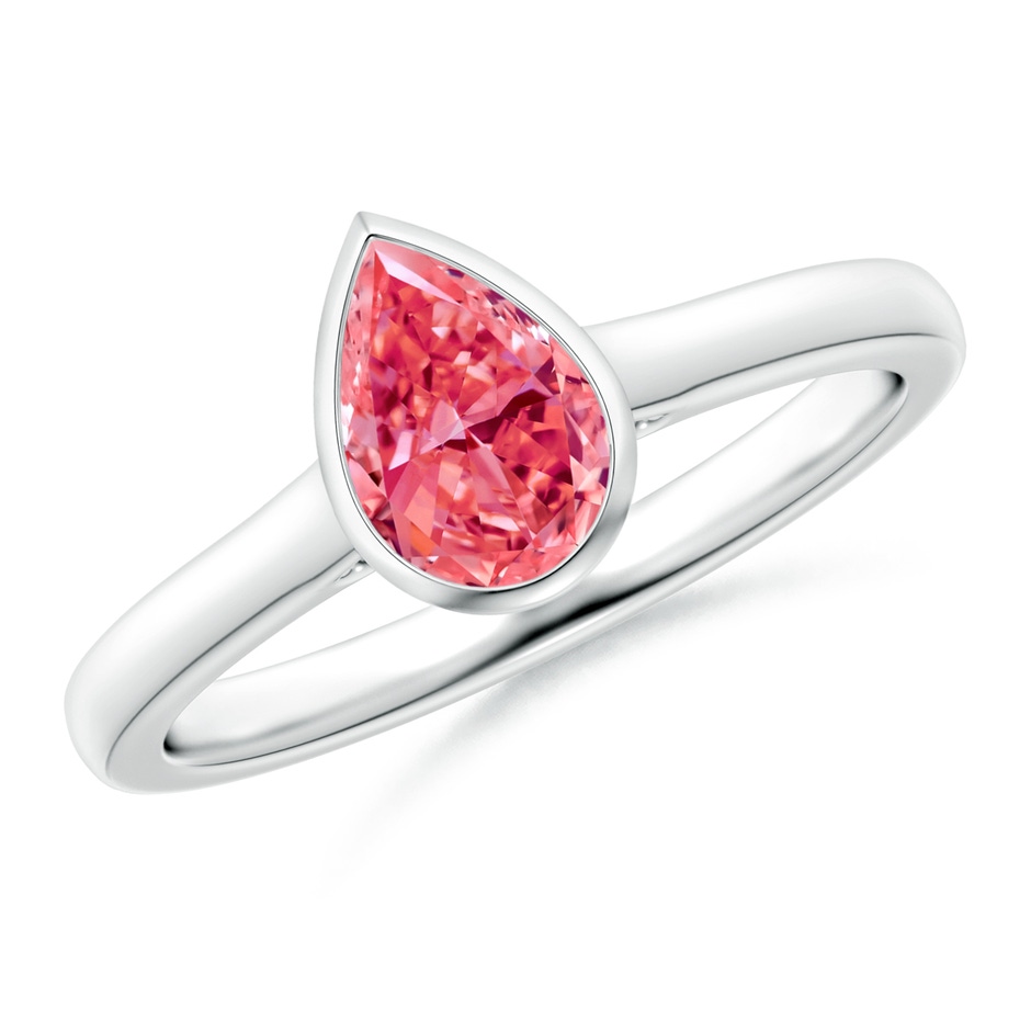 7x5mm AAAA Bezel-Set Solitaire Pear-Shaped Fancy Intense Pink Diamond Engagement Ring in P950 Platinum 