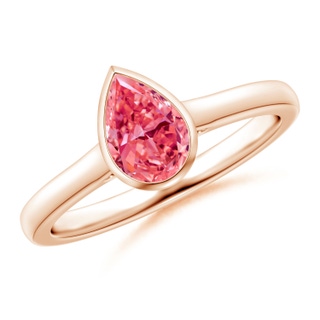 7x5mm AAAA Bezel-Set Solitaire Pear-Shaped Fancy Intense Pink Diamond Engagement Ring in Rose Gold