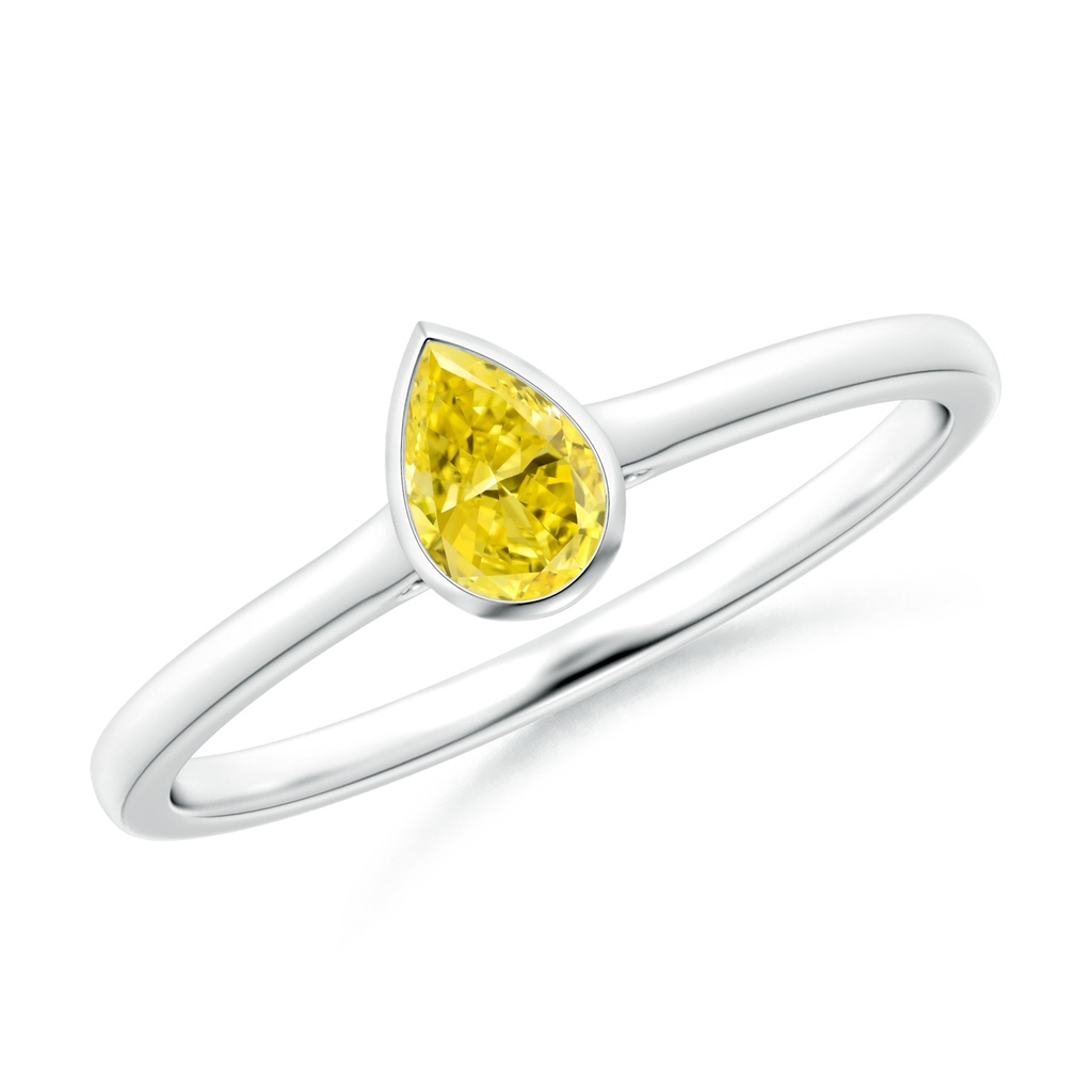 5x3mm AAAA Bezel-Set Solitaire Pear-Shaped Fancy Intense Yellow Diamond Engagement Ring in P950 Platinum