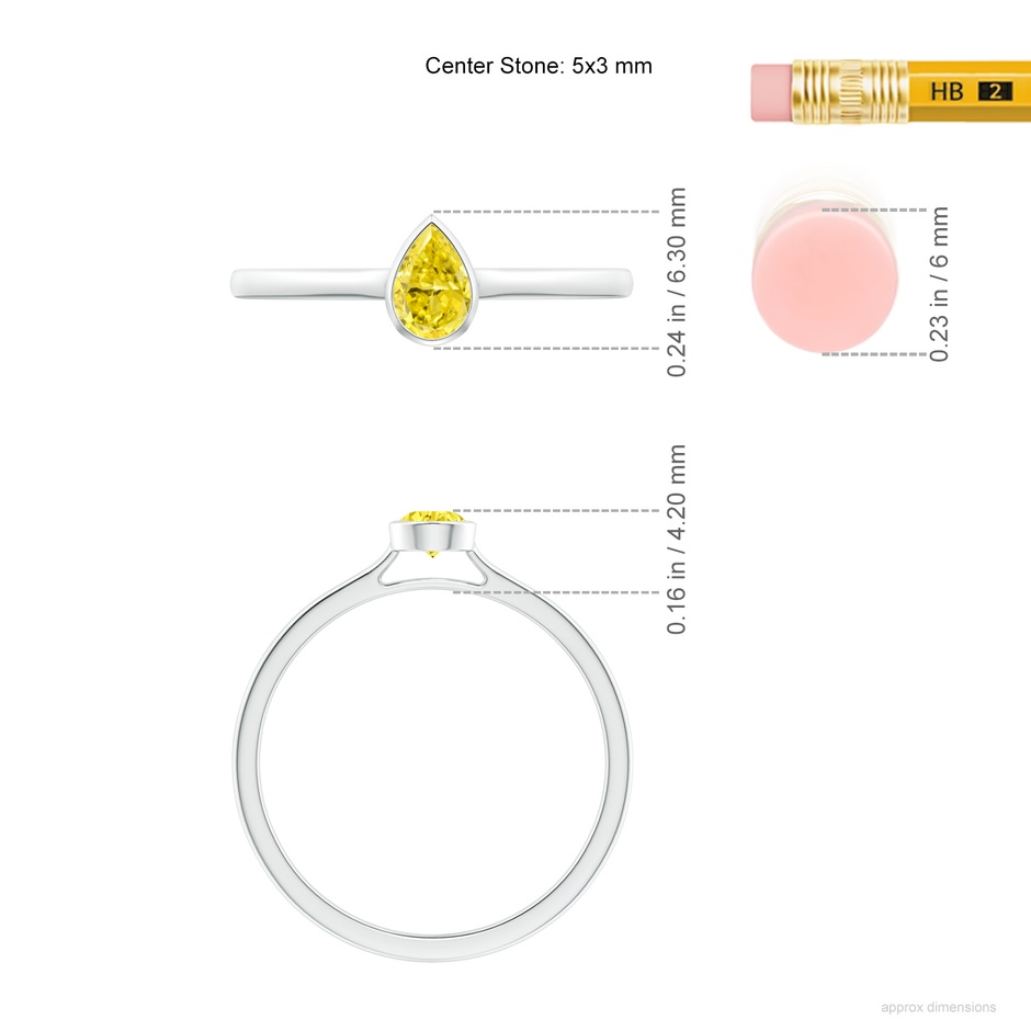 5x3mm AAAA Bezel-Set Solitaire Pear-Shaped Fancy Intense Yellow Diamond Engagement Ring in P950 Platinum ruler