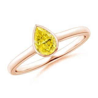 6x4mm AAAA Bezel-Set Solitaire Pear-Shaped Fancy Intense Yellow Diamond Engagement Ring in 18K Rose Gold