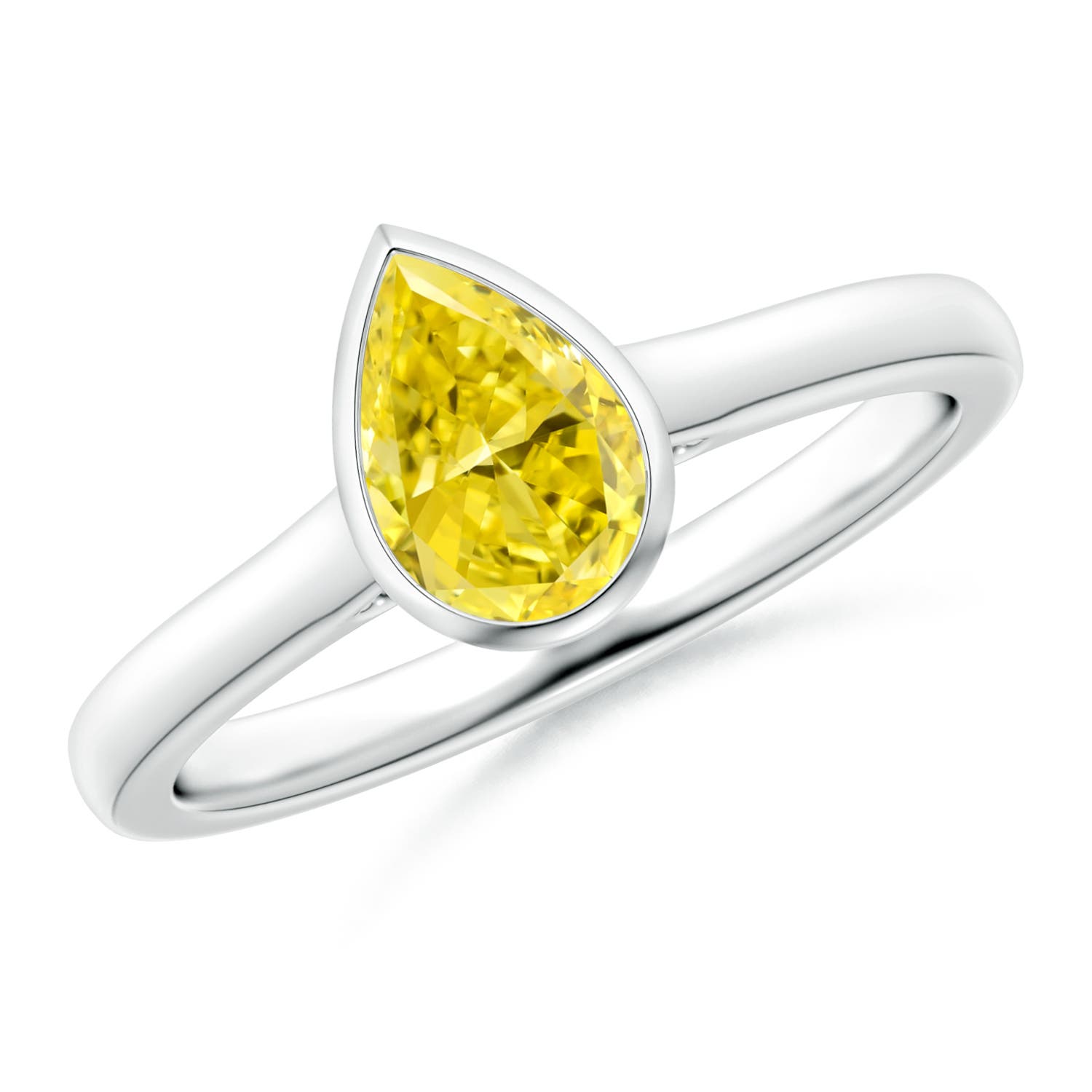 7x5mm AAAA Bezel-Set Solitaire Pear-Shaped Fancy Intense Yellow Diamond Engagement Ring in P950 Platinum