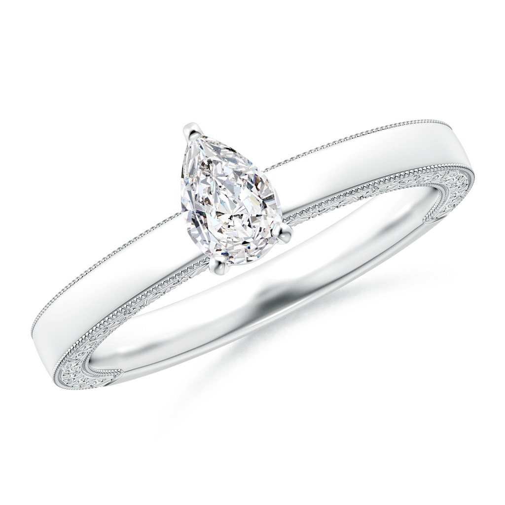 6x4mm HSI2 Pear-Shaped Diamond Solitaire Engraved Shank Engagement Ring in White Gold