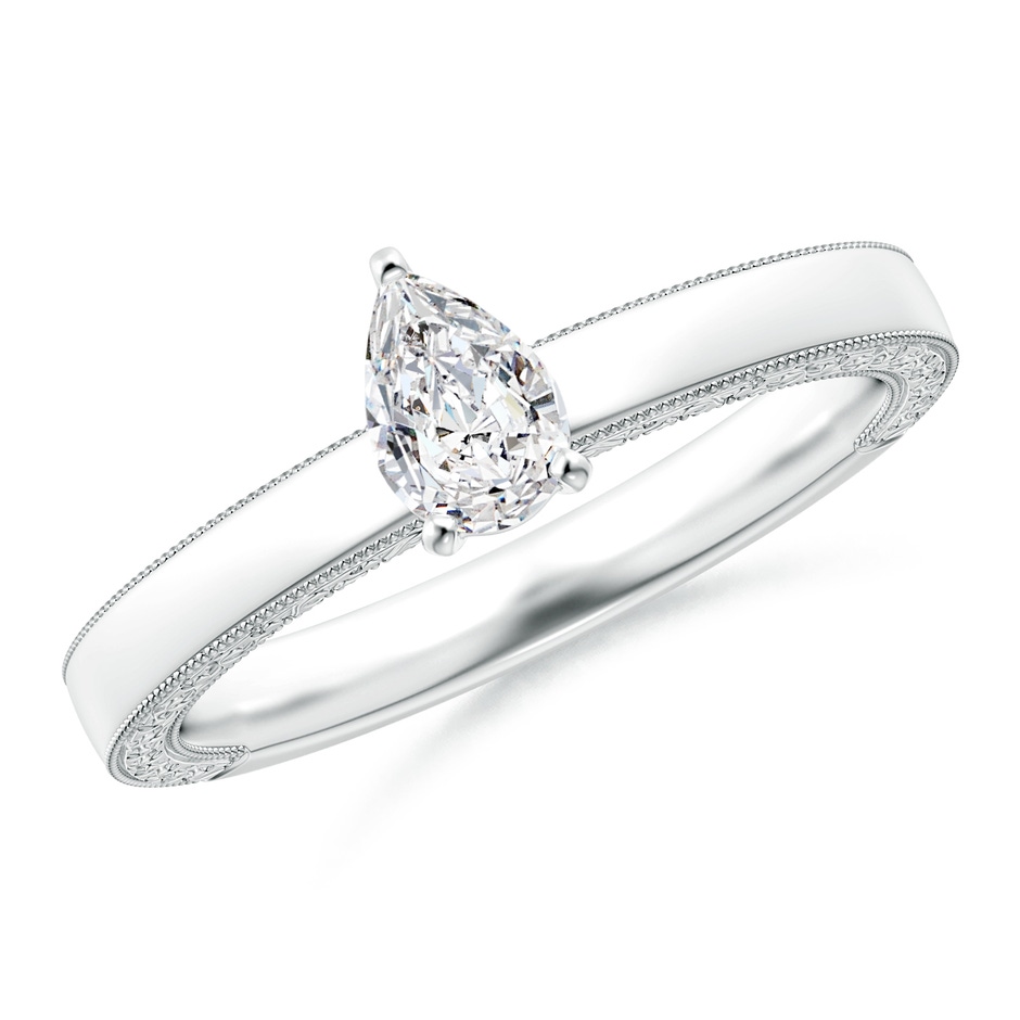 6x4mm HSI2 Pear-Shaped Diamond Solitaire Engraved Shank Engagement Ring in White Gold 