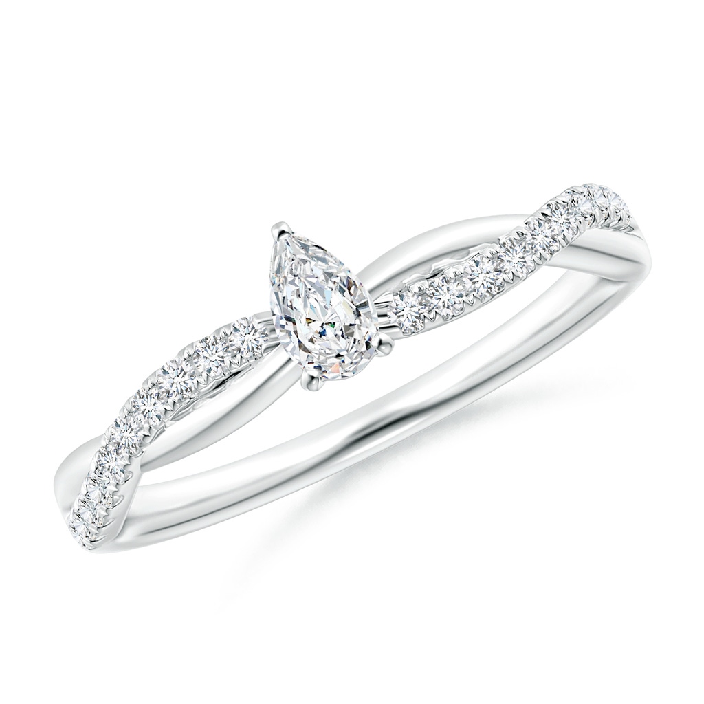 5x3mm GVS2 Solitaire Pear-Shaped Diamond Twisted Shank Engagement Ring in White Gold