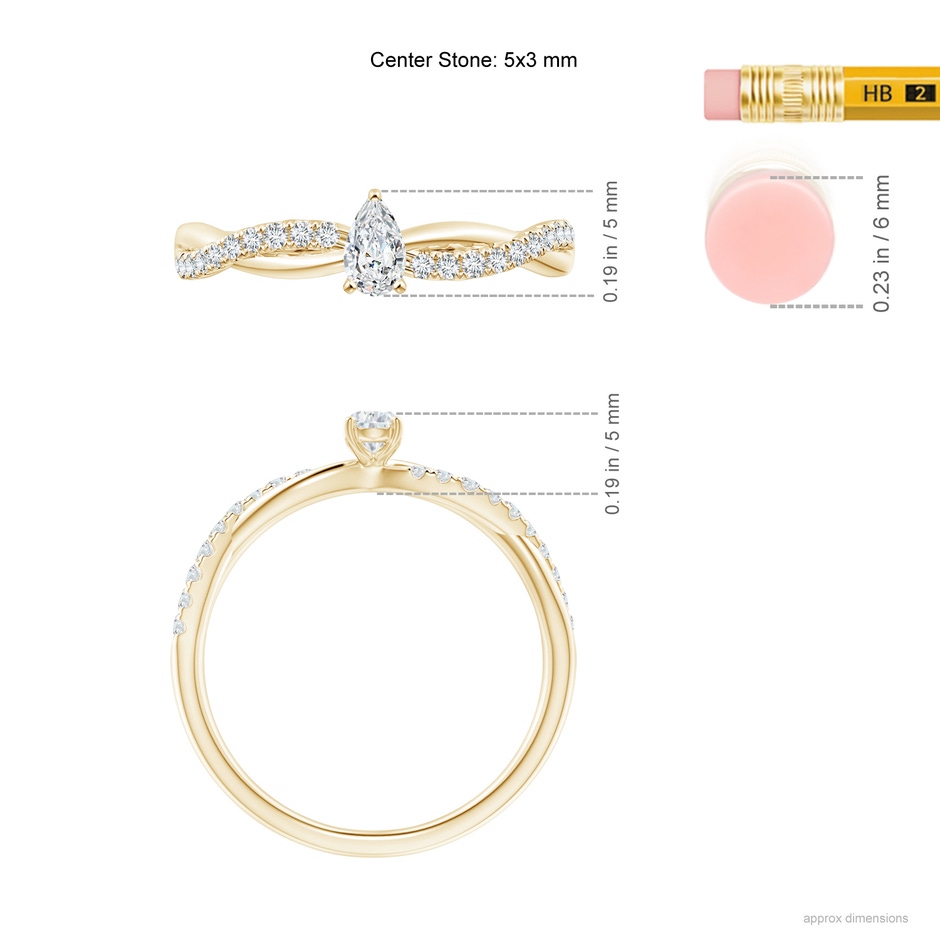 5x3mm GVS2 Solitaire Pear-Shaped Diamond Twisted Shank Engagement Ring in Yellow Gold ruler