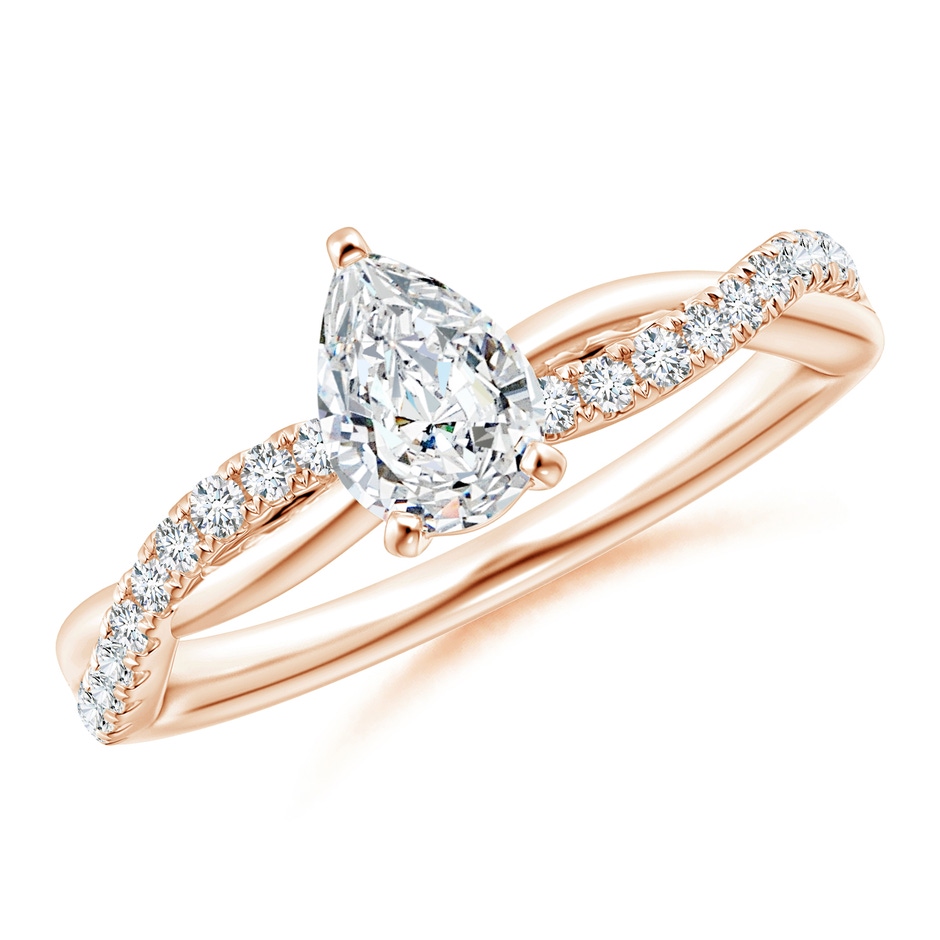 7x5mm GVS2 Solitaire Pear-Shaped Diamond Twisted Shank Engagement Ring in Rose Gold 