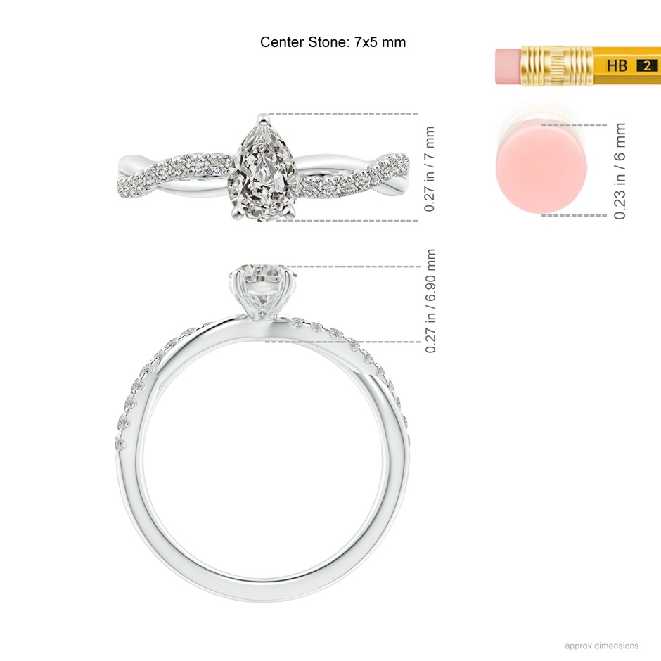 7x5mm KI3 Solitaire Pear-Shaped Diamond Twisted Shank Engagement Ring in White Gold ruler