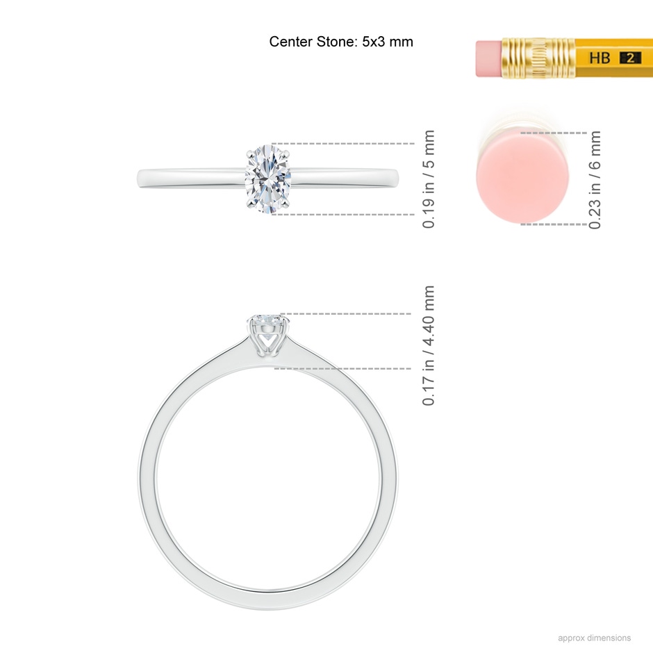 5x3mm GVS2 Oval Diamond Solitaire Engagement Ring in White Gold ruler