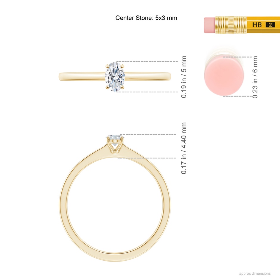 5x3mm GVS2 Oval Diamond Solitaire Engagement Ring in Yellow Gold ruler