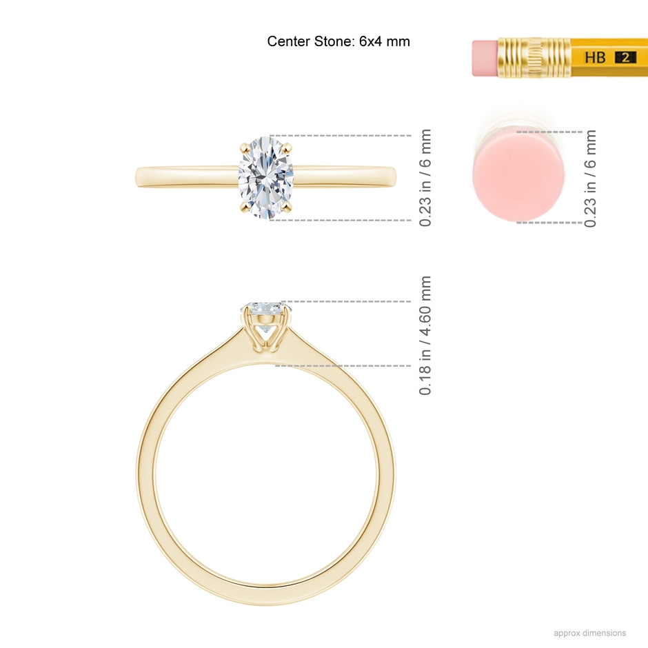 6x4mm GVS2 Oval Diamond Solitaire Engagement Ring in Yellow Gold ruler