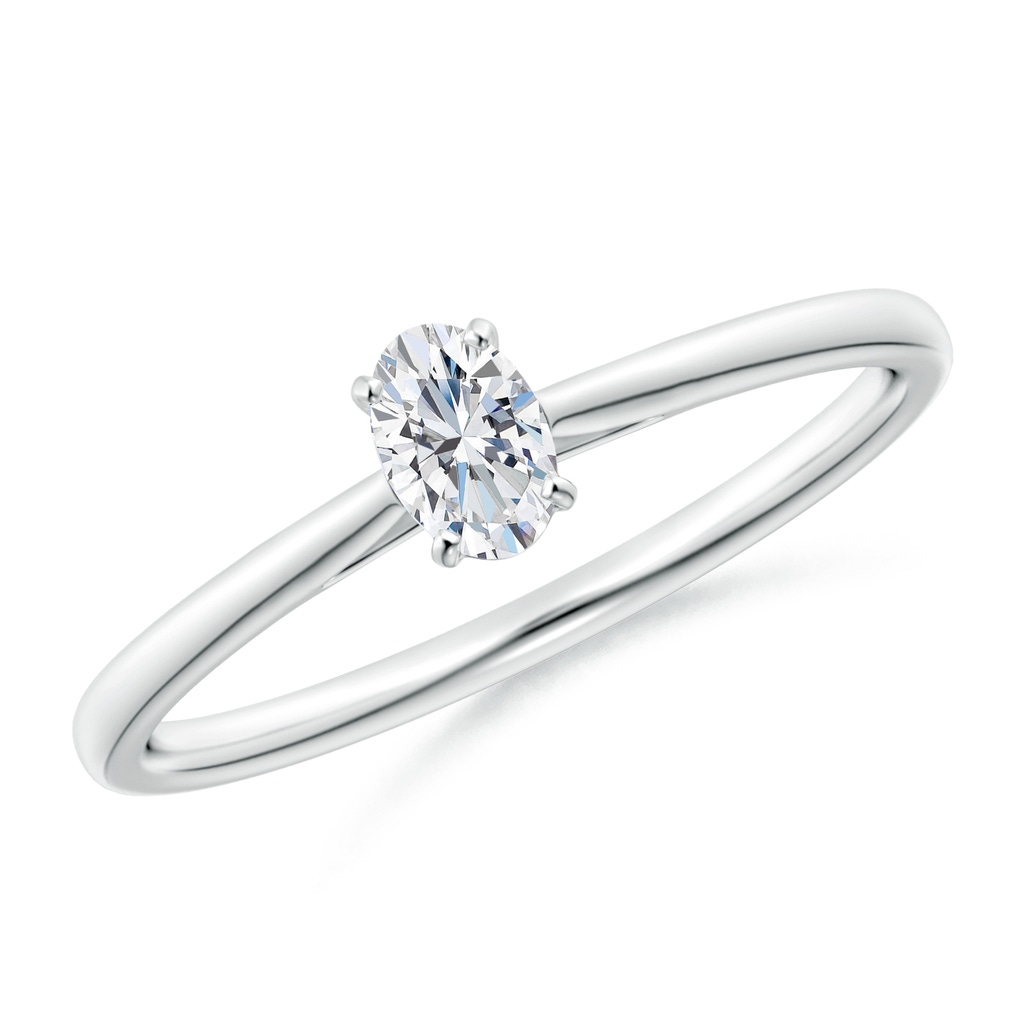 5x3mm GVS2 Solitaire Oval Diamond Cathedral Engagement Ring in P950 Platinum