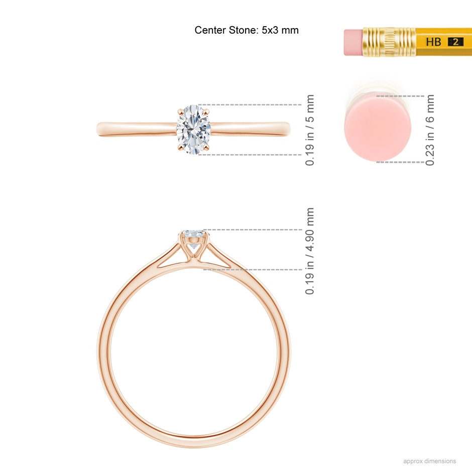 5x3mm GVS2 Solitaire Oval Diamond Cathedral Engagement Ring in Rose Gold ruler