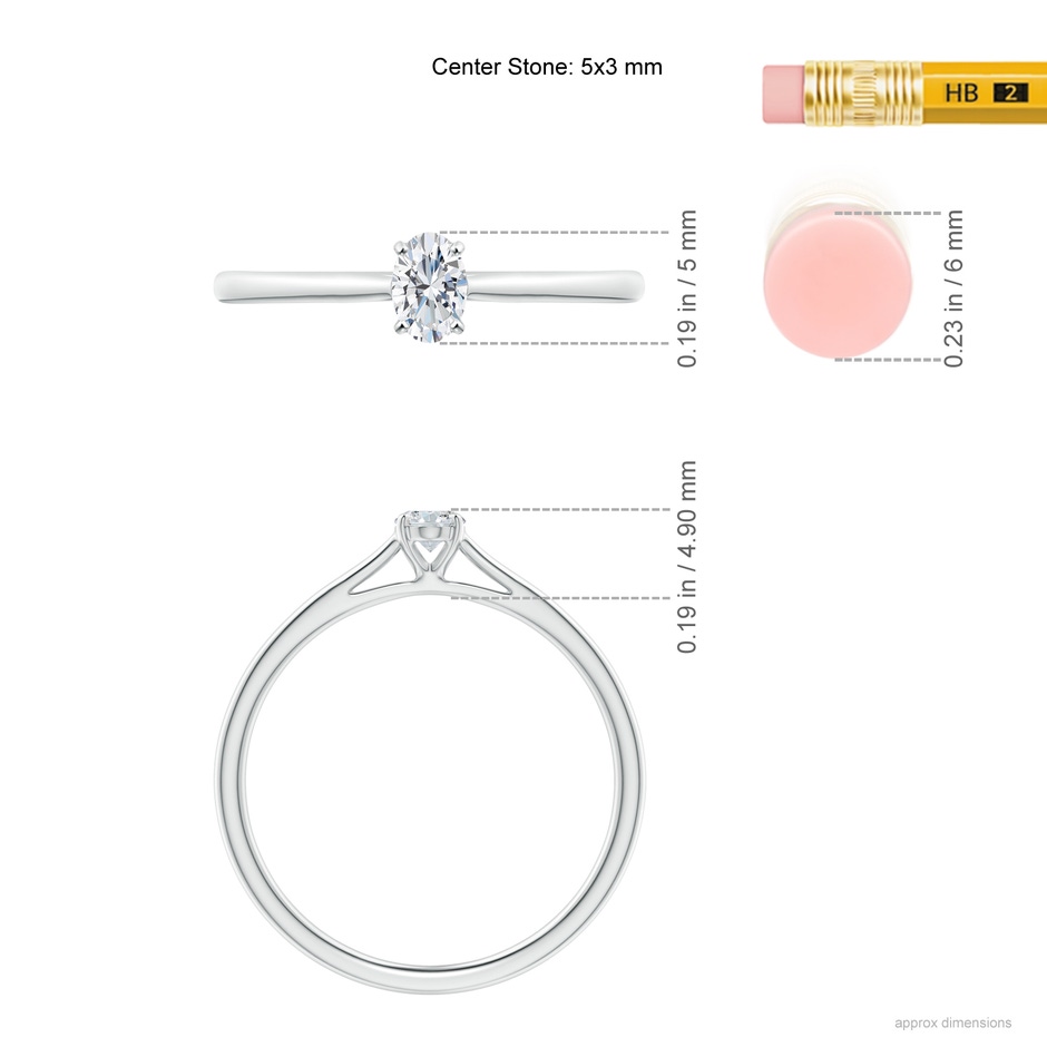5x3mm GVS2 Solitaire Oval Diamond Cathedral Engagement Ring in White Gold ruler