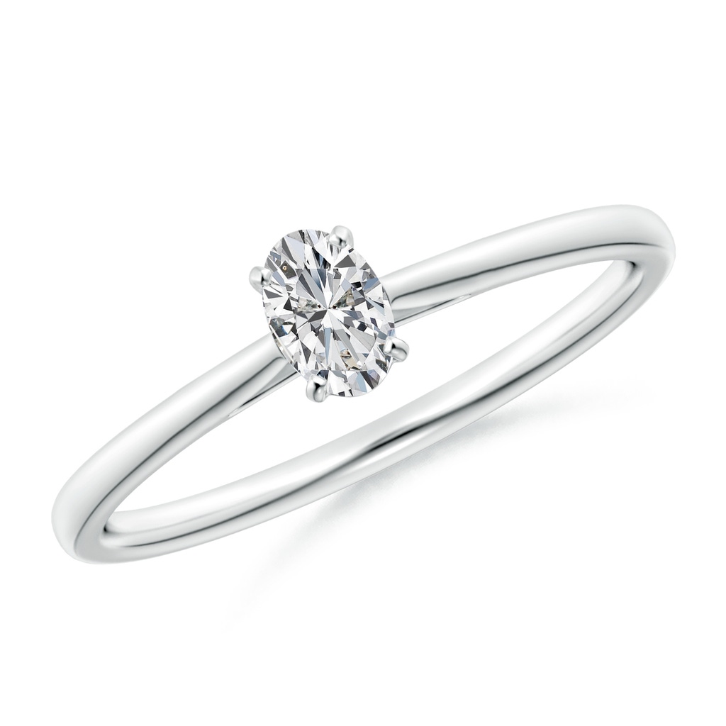 5x3mm HSI2 Solitaire Oval Diamond Cathedral Engagement Ring in 10K White Gold