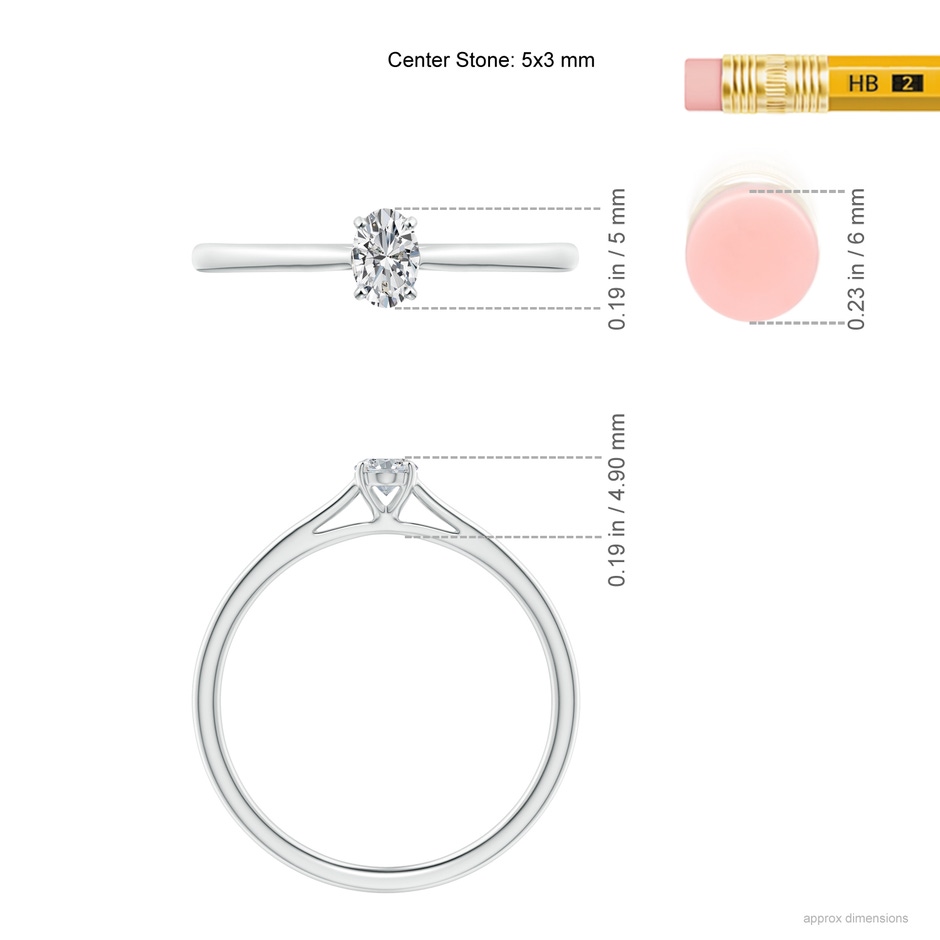 5x3mm HSI2 Solitaire Oval Diamond Cathedral Engagement Ring in 10K White Gold ruler