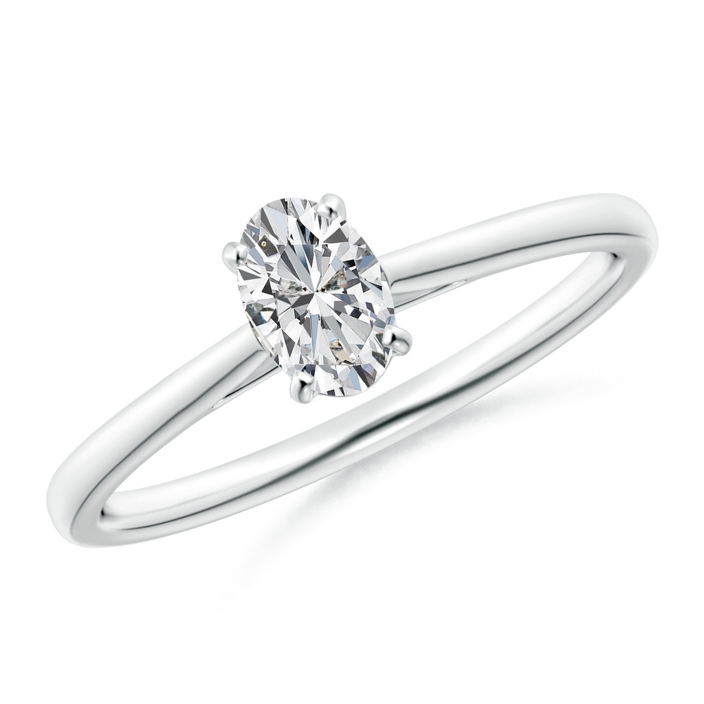 6x4mm HSI2 Solitaire Oval Diamond Cathedral Engagement Ring in White Gold