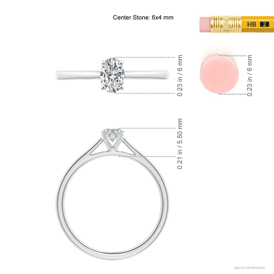 6x4mm HSI2 Solitaire Oval Diamond Cathedral Engagement Ring in White Gold ruler