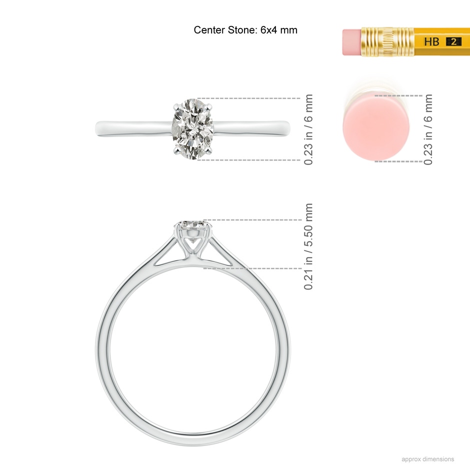 6x4mm KI3 Solitaire Oval Diamond Cathedral Engagement Ring in White Gold ruler