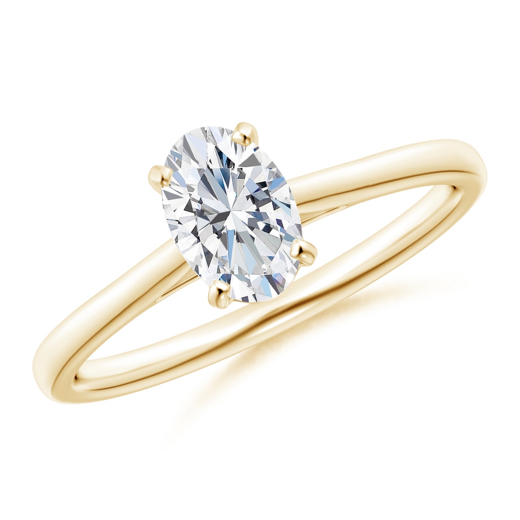 7x5mm GVS2 Solitaire Oval Diamond Cathedral Engagement Ring in Yellow Gold