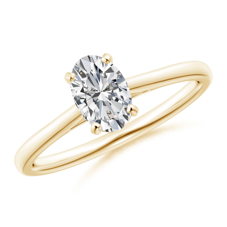 7x5mm HSI2 Solitaire Oval Diamond Cathedral Engagement Ring in Yellow Gold 