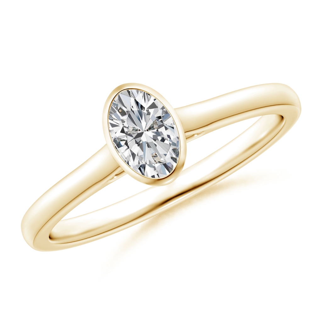 6x4mm HSI2 Bezel-Set Solitaire Oval Diamond Engagement Ring in Yellow Gold 