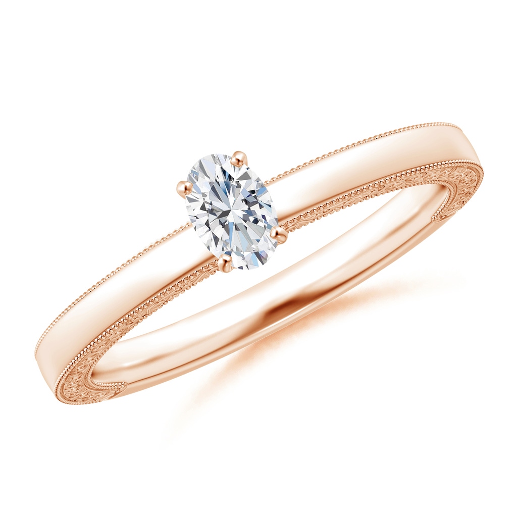 5x3mm GVS2 Oval Diamond Solitaire Engraved Shank Engagement Ring in Rose Gold