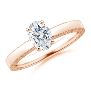 7x5mm GVS2 Oval Diamond Solitaire Engraved Shank Engagement Ring in Rose Gold