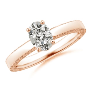 7x5mm KI3 Oval Diamond Solitaire Engraved Shank Engagement Ring in 10K Rose Gold