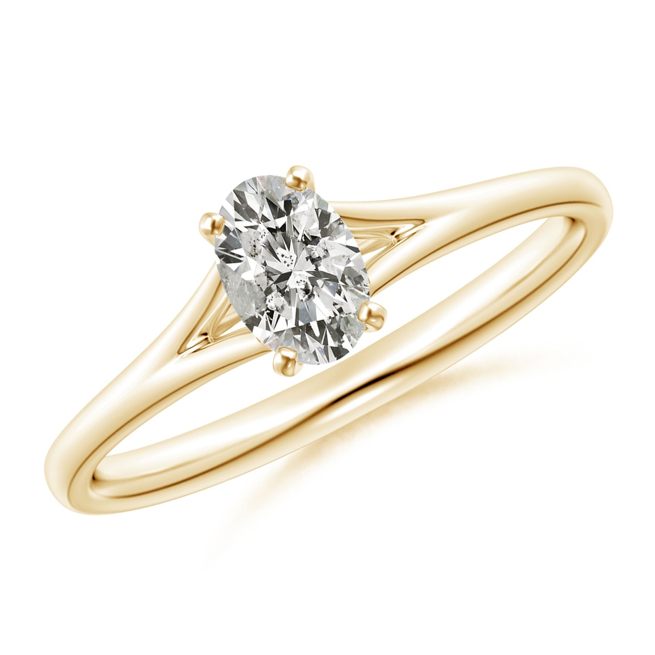 6x4mm KI3 Oval Diamond Solitaire Split Shank Engagement Ring in Yellow Gold 