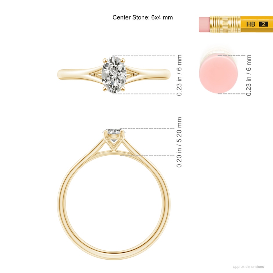 6x4mm KI3 Oval Diamond Solitaire Split Shank Engagement Ring in Yellow Gold ruler