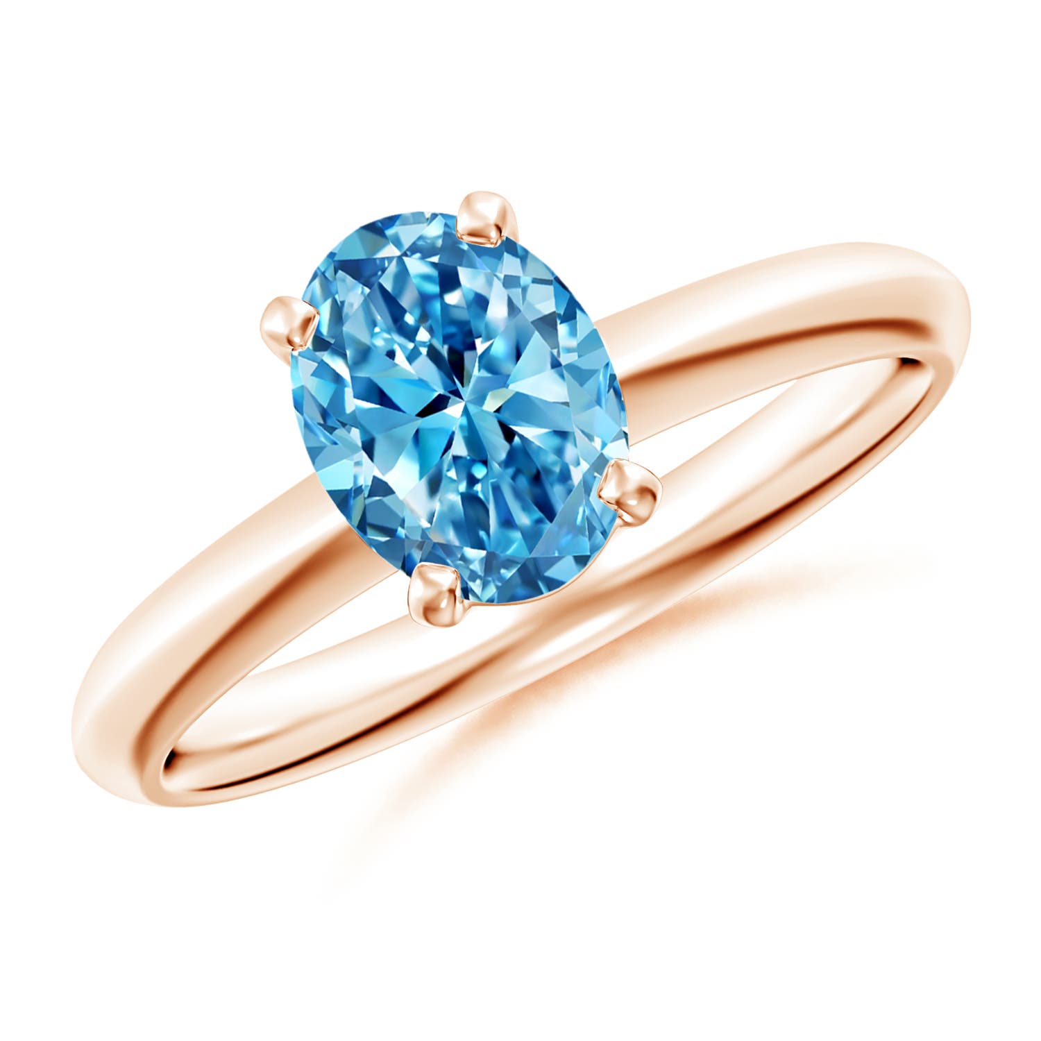 Angara 1.15 CTW Oval Fancy Intense Blue Diamond Solitaire Knife-Edge Shank Engagement Ring in 14K Rose Gold