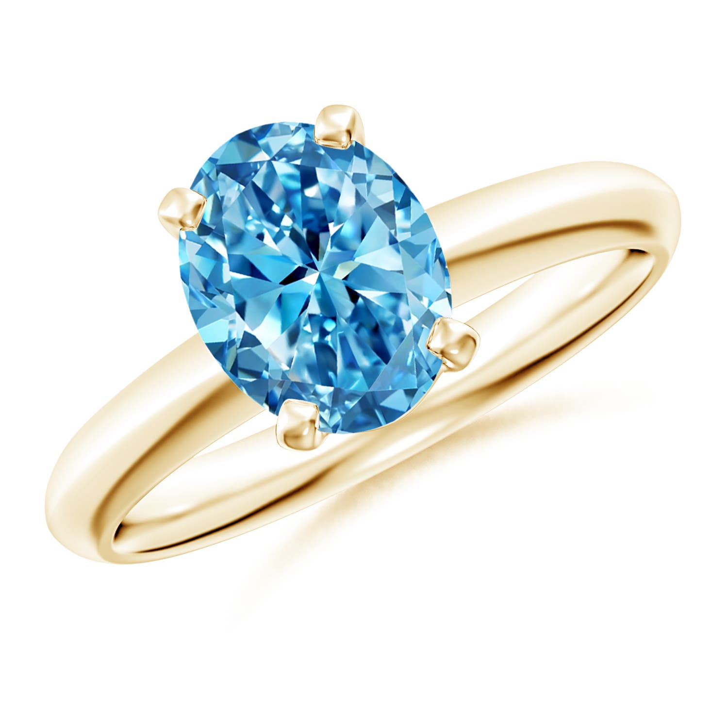 Angara 1.76 CTW Oval Fancy Intense Blue Diamond Solitaire Knife-Edge Shank Engagement Ring in 18K Yellow Gold