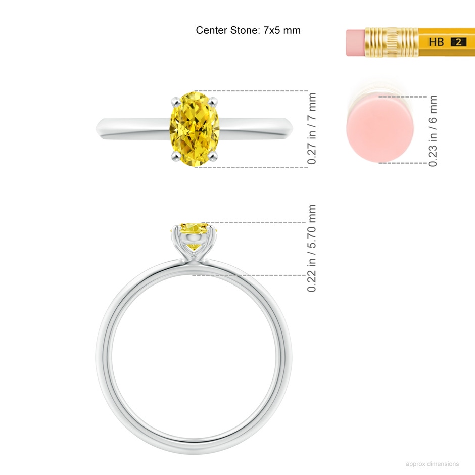 7x5mm AAAA Oval Fancy Intense Yellow Diamond Solitaire Knife-Edge Shank Engagement Ring in P950 Platinum ruler