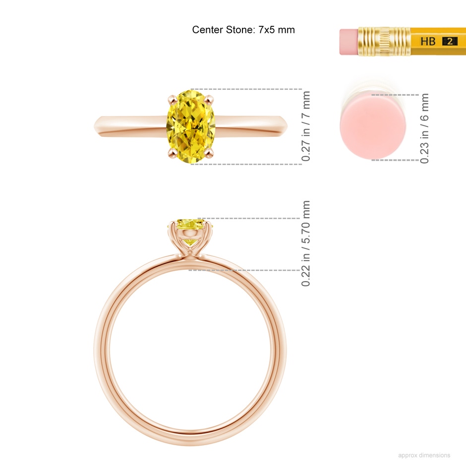 7x5mm AAAA Oval Fancy Intense Yellow Diamond Solitaire Knife-Edge Shank Engagement Ring in Rose Gold ruler
