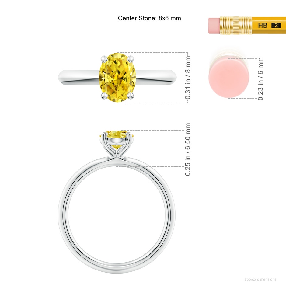 8x6mm AAAA Oval Fancy Intense Yellow Diamond Solitaire Knife-Edge Shank Engagement Ring in White Gold ruler