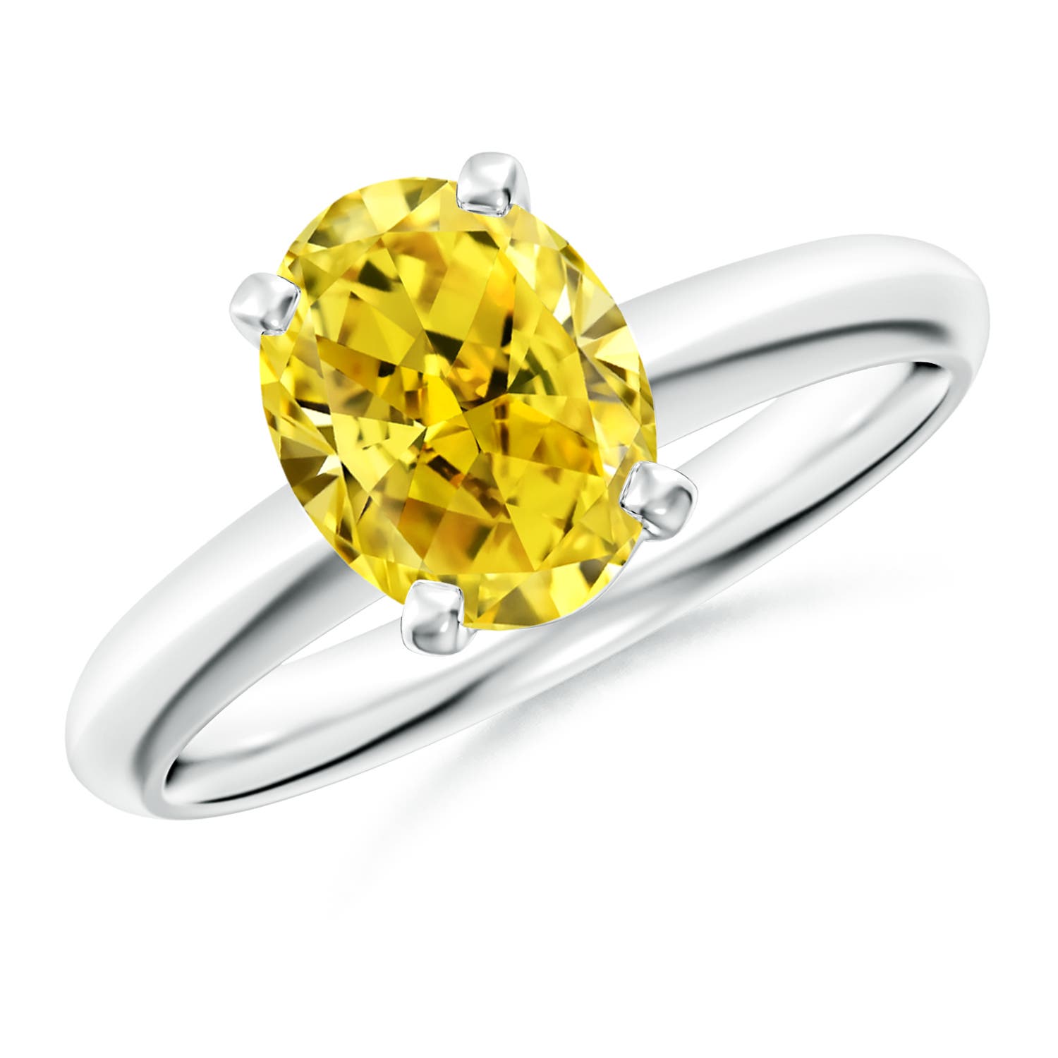Angara 1.76 CTW Oval Fancy Intense Yellow Diamond Solitaire Knife-Edge Shank Engagement Ring in 18K White Gold
