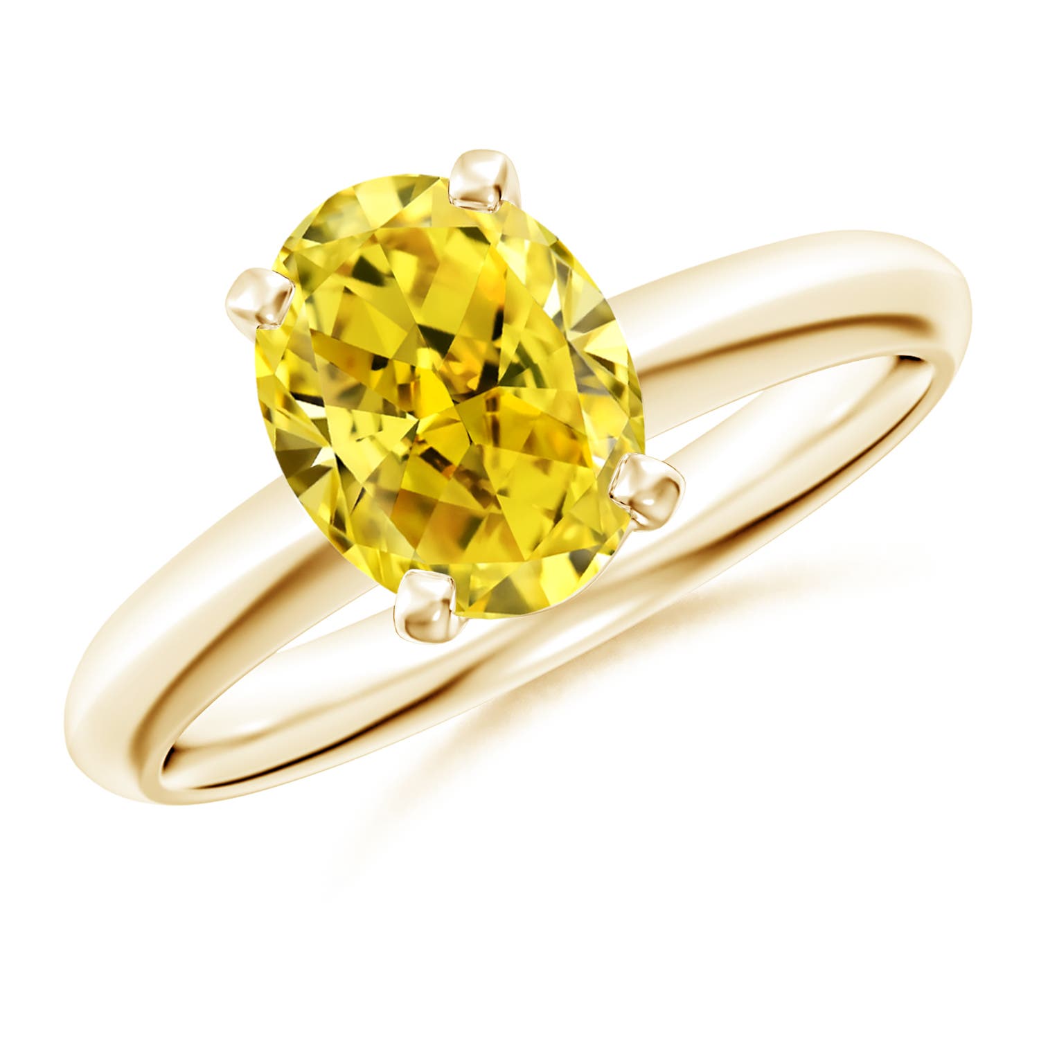 Angara 1.76 CTW Oval Fancy Intense Yellow Diamond Solitaire Knife-Edge Shank Engagement Ring in 18K Yellow Gold