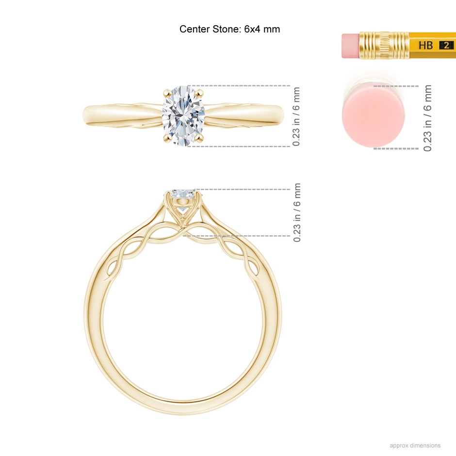 6x4mm GVS2 Oval Diamond Solitaire Infinity Engagement Ring in Yellow Gold ruler