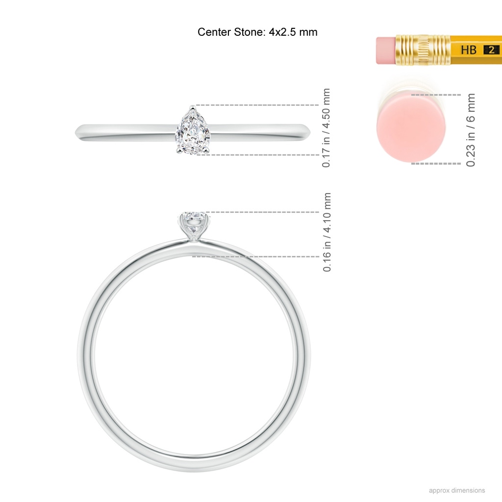 4x2.5mm HSI2 Pear-Shaped Diamond Knife-Edge Shank Engagement Ring in White Gold Ruler