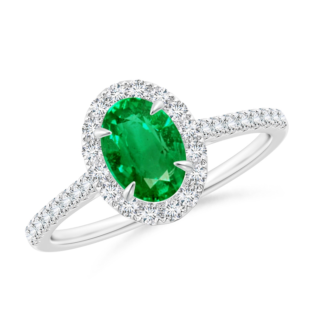7x5mm AAA Oval Emerald Halo Engagement Ring in White Gold