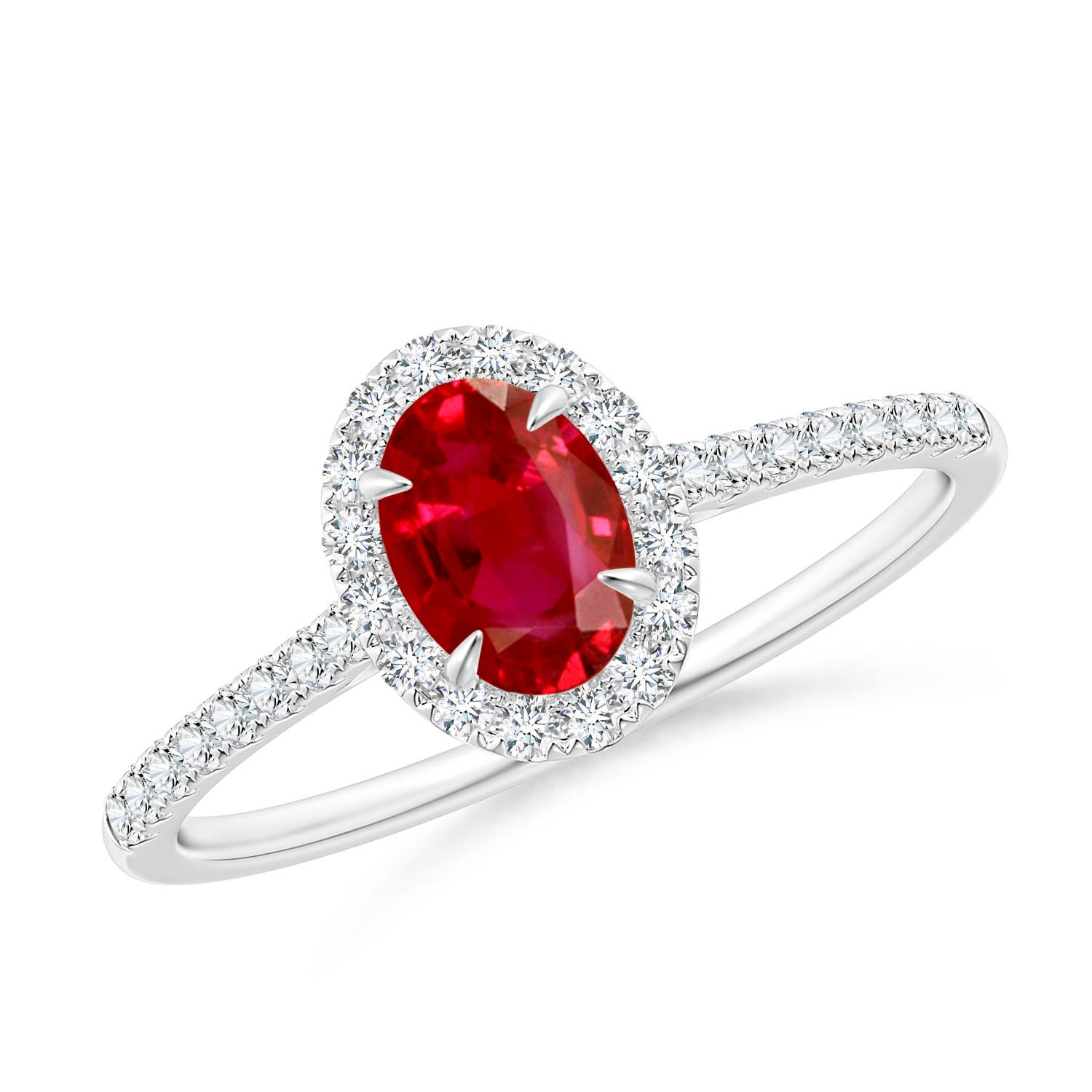 6x4mm AAA Oval Ruby Halo Engagement Ring in White Gold