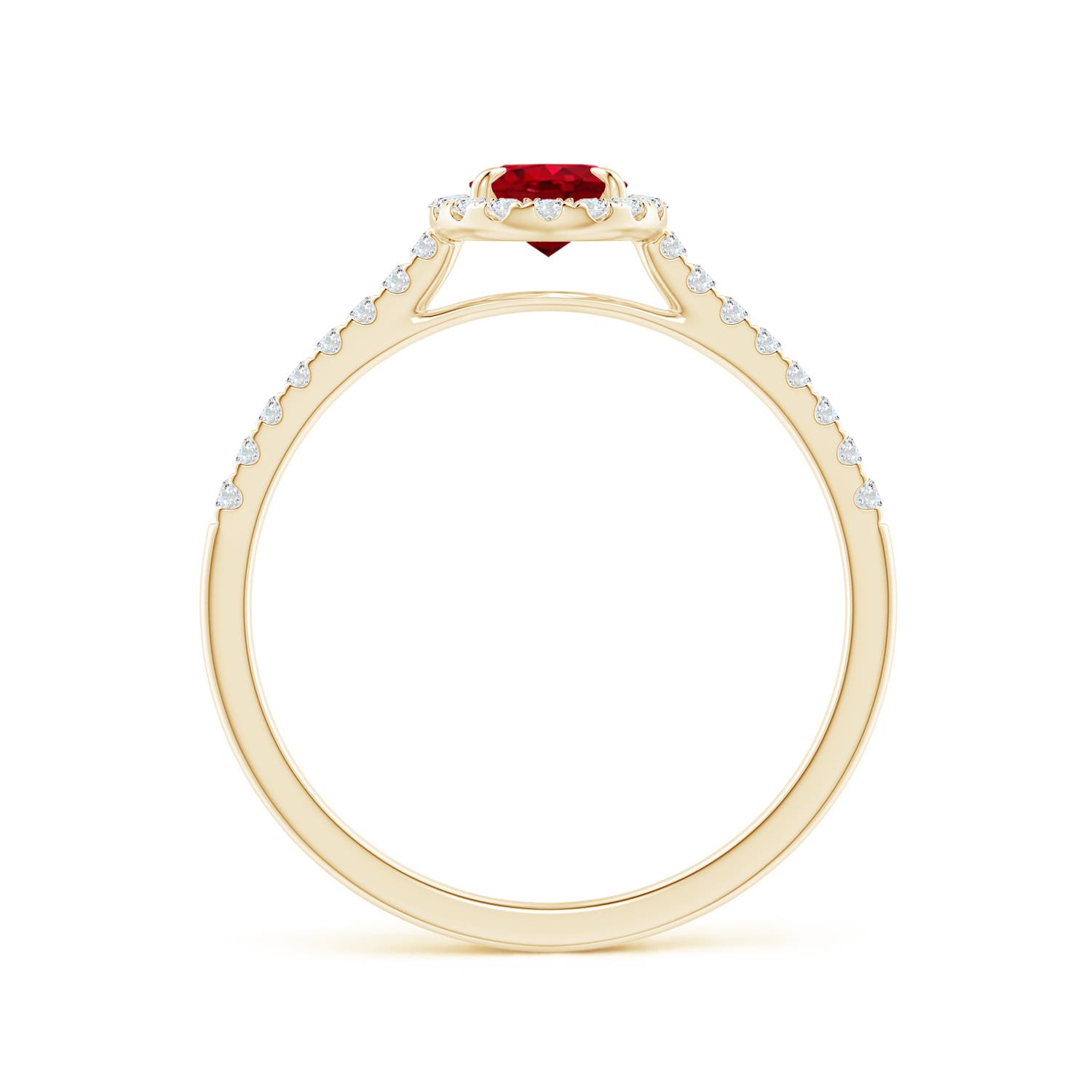 6x4mm AAA Oval Ruby Halo Engagement Ring in Yellow Gold
