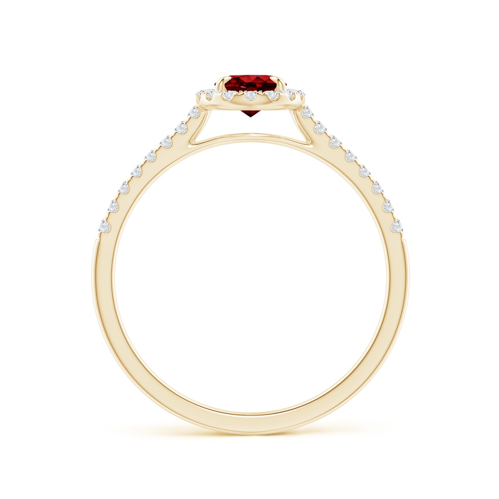 6x4mm AAAA Oval Ruby Halo Engagement Ring in Yellow Gold - side 1