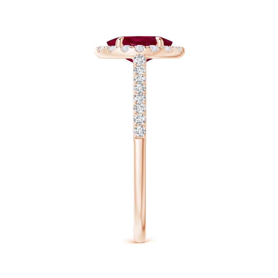 7x5mm A Oval Ruby Halo Engagement Ring in Rose Gold side 2