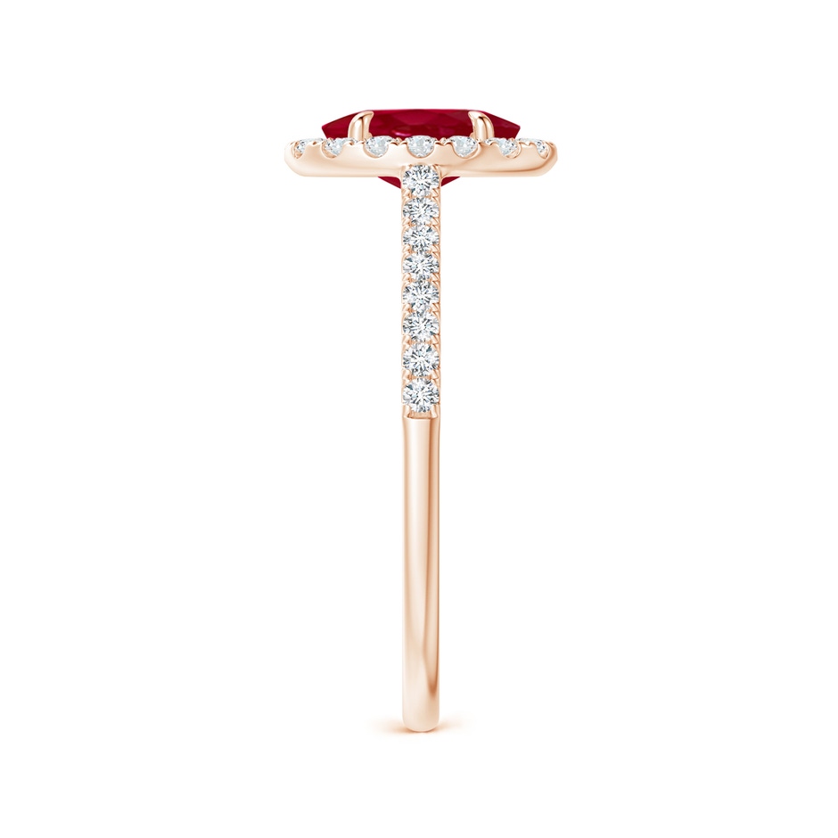7x5mm AA Oval Ruby Halo Engagement Ring in Rose Gold side 2