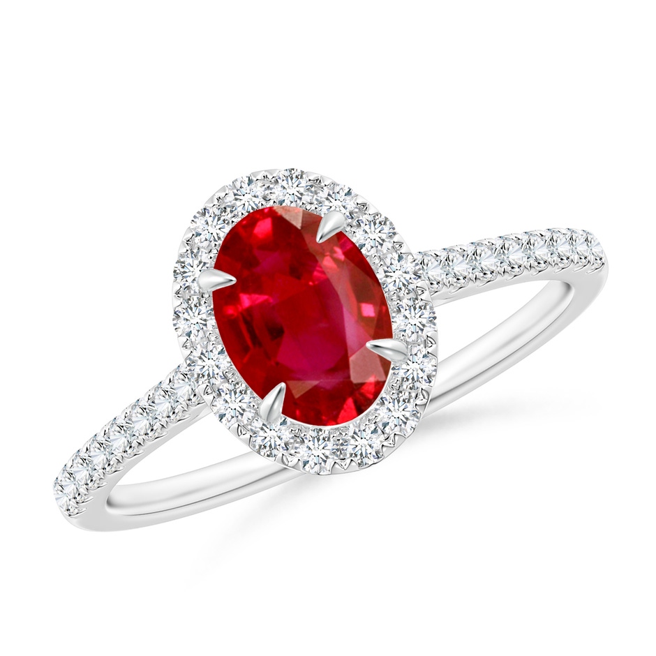 7x5mm AAA Oval Ruby Halo Engagement Ring in P950 Platinum 