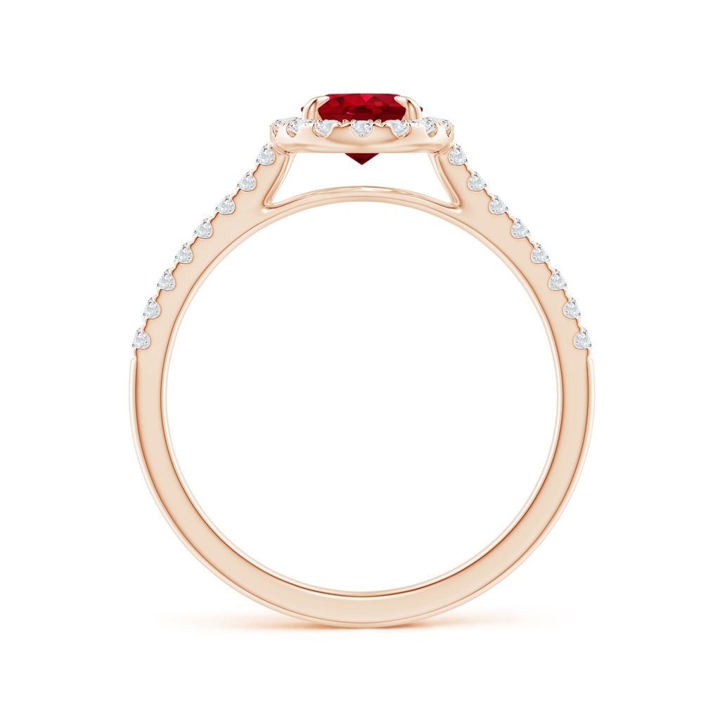 7x5mm AAA Oval Ruby Halo Engagement Ring in Rose Gold Side 1